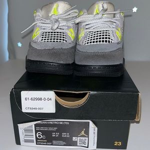 Toddler size 6C JORDAN 4 RETRO colors: cool grey/volt wolf grey neon green
